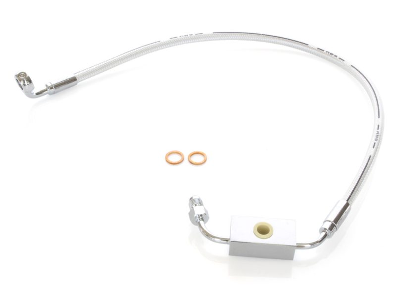 Stock Length Lower Front Brake Line - Sterling Chromite. Fits Dyna 2012-2017 Flexible stainless steel motorcycle brake line for Revelry Motorcycles Australia.