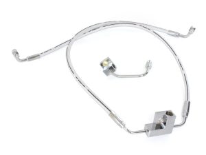 Flexible stainless steel motorcycle brake line with aluminium fittings for Revelry Motorcycles.