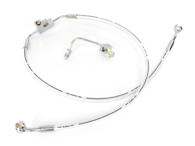 High-performance motorcycle brake lines for Revelry Motorcycles, durable stainless steel braided hoses.