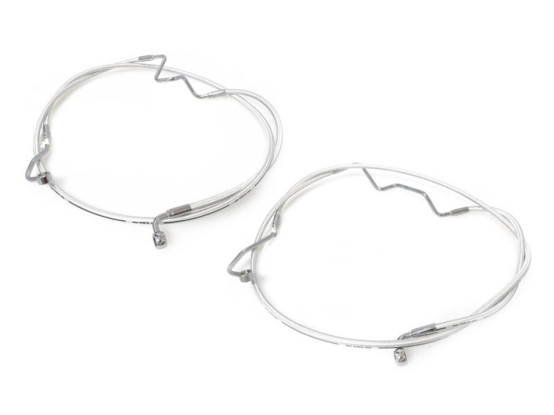 Silver motorcycle brake cable retainers for Revelry Motorcycles.