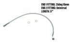 Flexible motorcycle brake line with universal fittings, 17 inches long, ideal for Revelry Motorcycles.