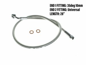 Flexible motorcycle fuel line with brass fittings, suitable for Revelry Motorcycles.