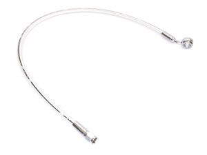 Flexible motorcycle fuel tube with metal fittings for Revelry Motorcycles.