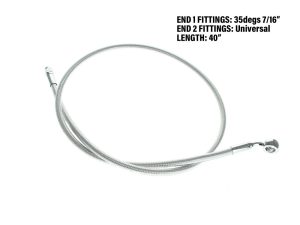 Flexible stainless steel brake line for motorcycle, 40-inch length, universal fitting.