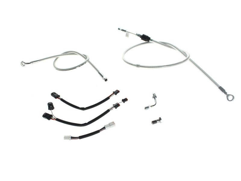 Flexible motorcycle brake and clutch cables, connectors, and wiring harness for Revelry Motorcycles.