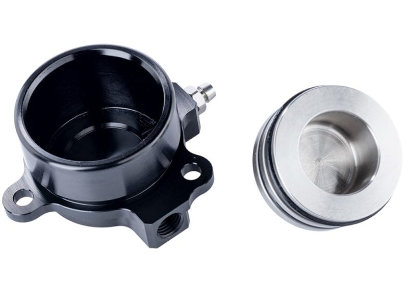 Aluminium motorcycle fuel pump housing and piston for Revelry Motorcycles.