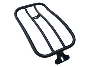 Heavy-duty black motorcycle luggage rack for Revelry Motorcycles, durable and reliable.