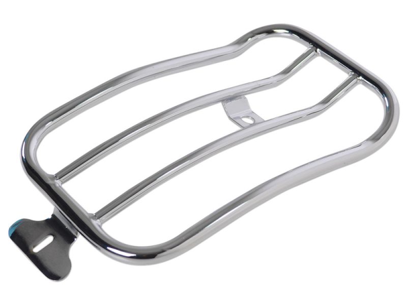 Solo Seat Luggage Rack - Chrome. Fits Softail Slim 2018-2021 Chrome motorcycle rear luggage rack for Revelry Motorcycles, durable and stylish.