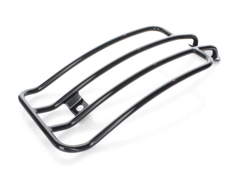 Black motorcycle luggage rack for Revelry Motorcycles, accessories for custom bikes, Australian motorcycle gear.