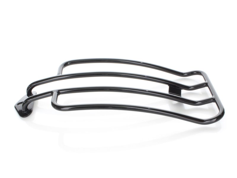 High-quality black motorcycle luggage rack for Revelry Motorcycles. Durable, stylish, and practical accessory for custom bikes.