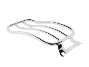 Chrome motorcycle luggage rack for Revelry Motorcycles.