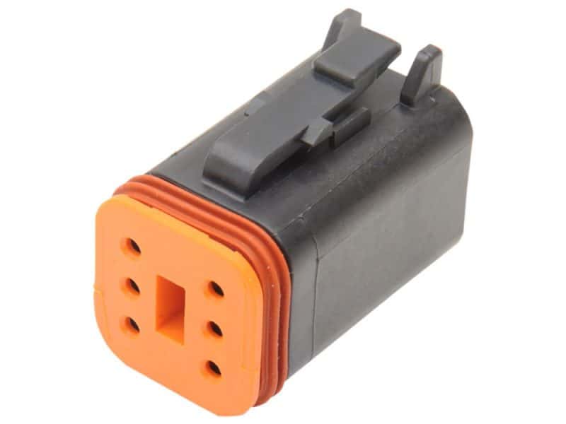 Protective motorcycle electrical connector with rubber seal for Revelry Motorcycles.