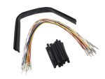 Multicoloured motorcycle wiring harness with protective tubing and connectors for Revelry Motorcycles accessories.