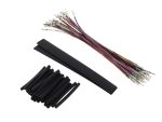 Multicoloured motorcycle wiring harness with connectors and heat shrink tubing for Revelry Motorcycles.