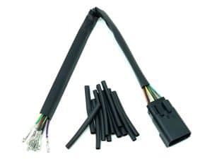 Multiple motorcycle wire harness with connectors and heat shrink tubing for Revelry Motorcycles in Australia.