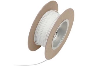 Spool of white wiring on cardboard reel for motorcycle electrical systems.