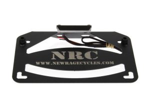 Aluminium motorcycle number plate holder with electronic wiring for Revelry Motorcycles.