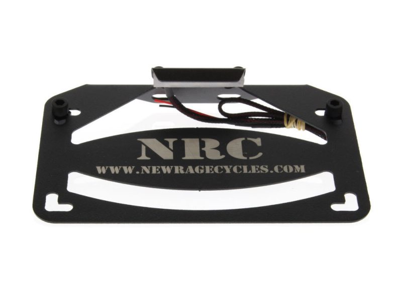 Aluminium motorcycle number plate holder with electronic wiring for Revelry Motorcycles.