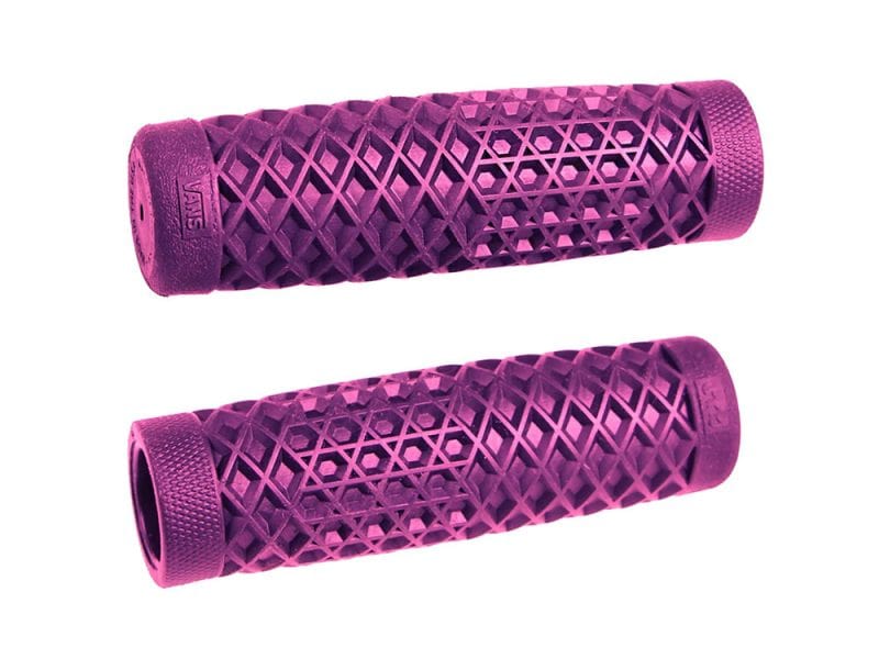 Colourful purple bicycle handlebar grips for motorbikes and cycling accessories.