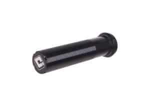 Black motorcycle footpeg from Revelry Cycles, designed for durability and performance.