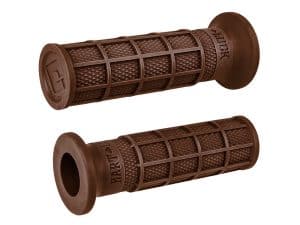 Rubber motorcycle handlebar grips with textured grip pattern and durable construction.