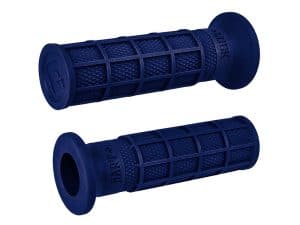 Blue motorcycle handlebar grips for Revelry Cycles, enhancing grip and control.