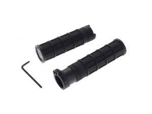Anti-slip black motorcycle handlebar grips with locking rings, suitable for Revelry Motorcycles in Australia.