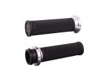 High-quality black motorcycle handlebar grips with aluminium end caps for revelry cycles bikes.