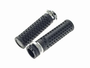 Hart-Luck Full Waffle Lock-On Handgrips - Silver. Fits H-D with Throttle Cable.