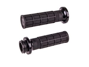 Hart-Luck Full Waffle Lock-On Handgrips - Black. Fits Big Twin 2008-2024 with Throttle-by-Wire