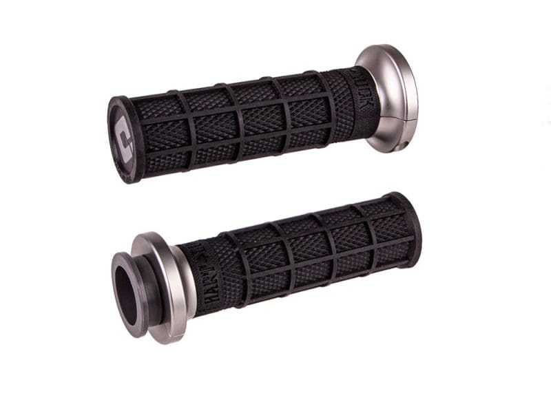 Hart-Luck Full Waffle Lock-On Handgrips - Grey. Fits Big Twin 2008-2024 with Throttle-by-Wire Rubber motorcycle handlebar grips with aluminium end caps for Revelry Motorcycles.