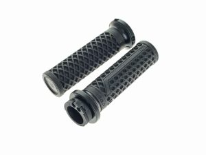 Rubber motorcycle handlebar grips for Revelry Motorcycles, anti-slip design, black finish, durable and comfortable.