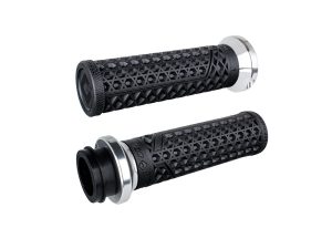 Vans Signature Lock-On Handgrips - Black/Silver. Fits H-D with Throttle Cable.