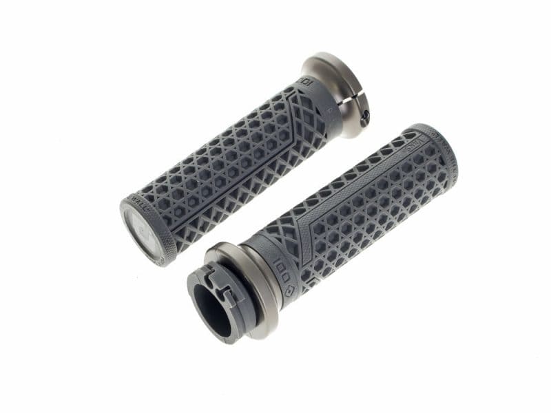 Vans Signature Lock-On Handgrips - Graphite/Gun Metal. Fits H-D with Throttle Cable. Rubber motorcycle handlebar grips for Revelry Cycles motorcycles in black.