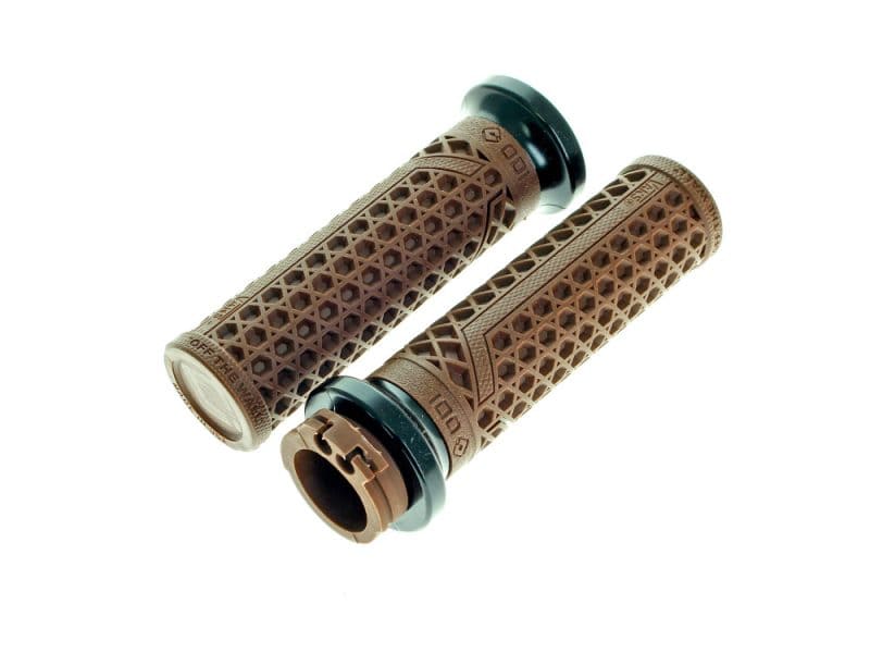 Vans Signature Lock-On Handgrips - Brown/Black. Fits H-D with Throttle Cable. Rubber motorcycle handlebar grips for Revelry Motorcycles, custom bike accessories.