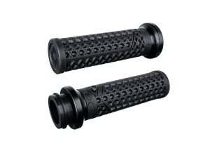Rubber motorcycle handlebar grips with textured grip pattern for enhanced control and comfort.