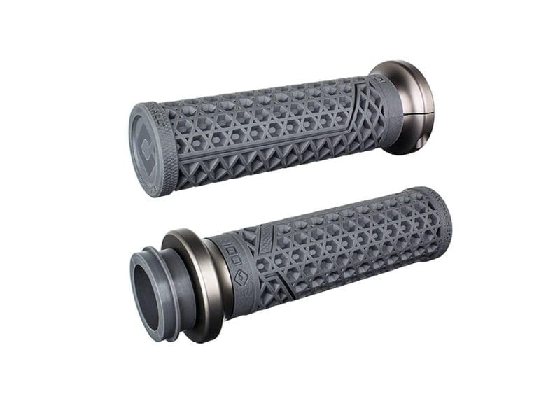 Vans Signature Lock-On Handgrips - Graphite/Gun Metal. Fits Indian Touring 2018up. Rubber motorcycle handlebar grips for Revelry Motorcycles, textured grip design, black durable motorcycle accessories.