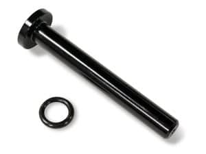 Black motorcycle suspension component with O-ring seal for Revelry Motorcycles.