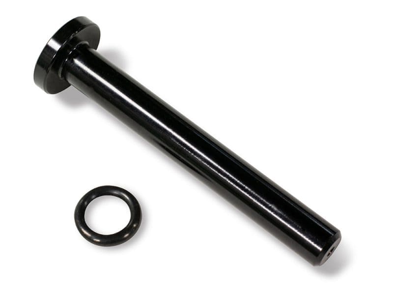 Black motorcycle suspension component with O-ring seal for Revelry Motorcycles.