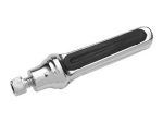 Chrome motorcycle foot peg with black rubber grip for Revelry Motorcycles.