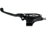 Black motorcycle clutch lever with Revelry logo, aftermarket motorcycle control part.
