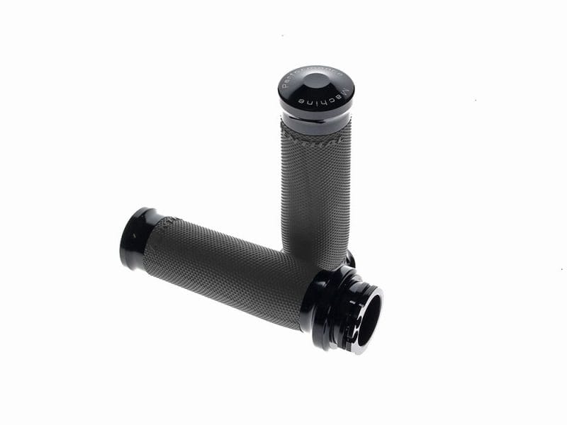 Contour Handgrips - Black. Fits H-D with Throttle Cable. Black motorcycle handlebar grips for Revelry Motorcycles, durable and stylish accessories.