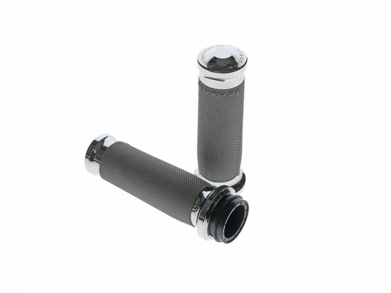 Contour Handgrips - Chrome. Fits Big Twin 2008-2024 with Throttle-by-Wire Rubber motorcycle handlebar grips with chrome accents for Revelry Motorcycles.