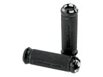 Rubber motorcycle handlebar grips for optimal control and comfort.