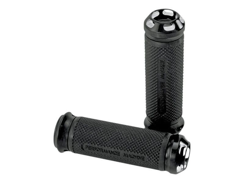 Rubber motorcycle handlebar grips for optimal control and comfort.