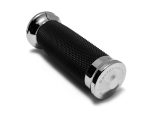 High-quality motorcycle grip with textured rubber and chrome accents for optimal control and style.