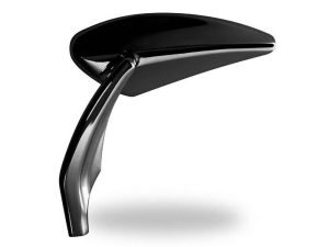 Black motorcycle rearview mirror, sleek design for Revelry Motorcycles.