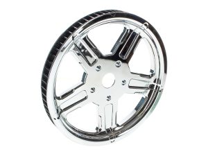 Shiny chrome motorcycle wheel rim for Harley Davidson bikes, high-quality custom motorcycle parts.