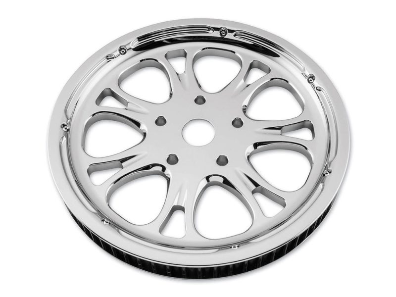 66 Tooth x 1in. wide Heathen Pulley - Chrome. Fits Softail 2012up Chrome motorcycle wheel rim with intricate design for Harley Davidson bikes.