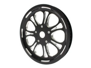 Aluminium motorcycle wheel rim with black and silver finish for Revelry Motorcycles.